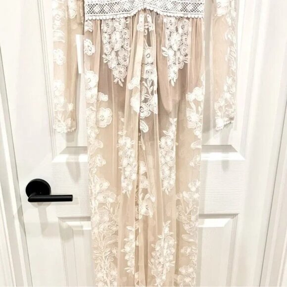 For Love & Lemons Ivory White Temecula Floral Lace Mesh Embroidered Maxi Dress - Picture 4 of 9